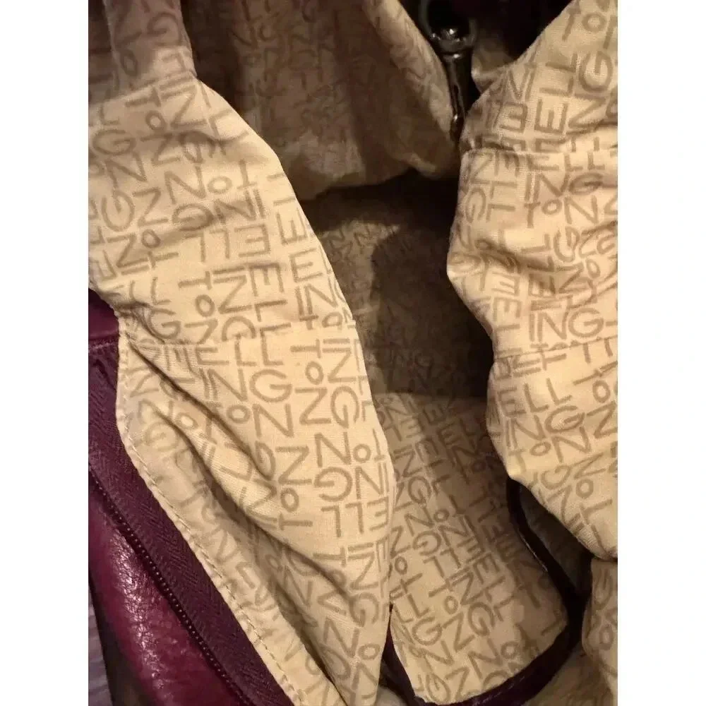Ellington Hobo Bag Large Burgundy Pebbled‎ Leather Woven Detail Boho Chic
